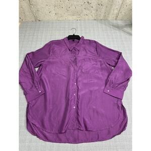 Eileen Fisher Purple Button-Front Silk Blend Blouse